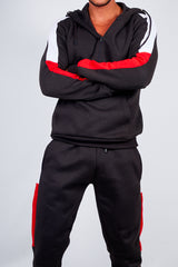 Mens Black With White And Red Side Band Pullover Tracksuit 