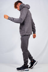 Mens Charcoal Drawstring Hem Detail Half Zip Hooded Tracksuit