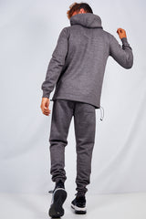 Mens Charcoal Drawstring Hem Detail Half Zip Hooded Tracksuit