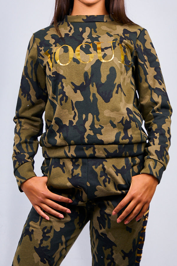 Khaki Camo Vogue Print Tracksuit Set