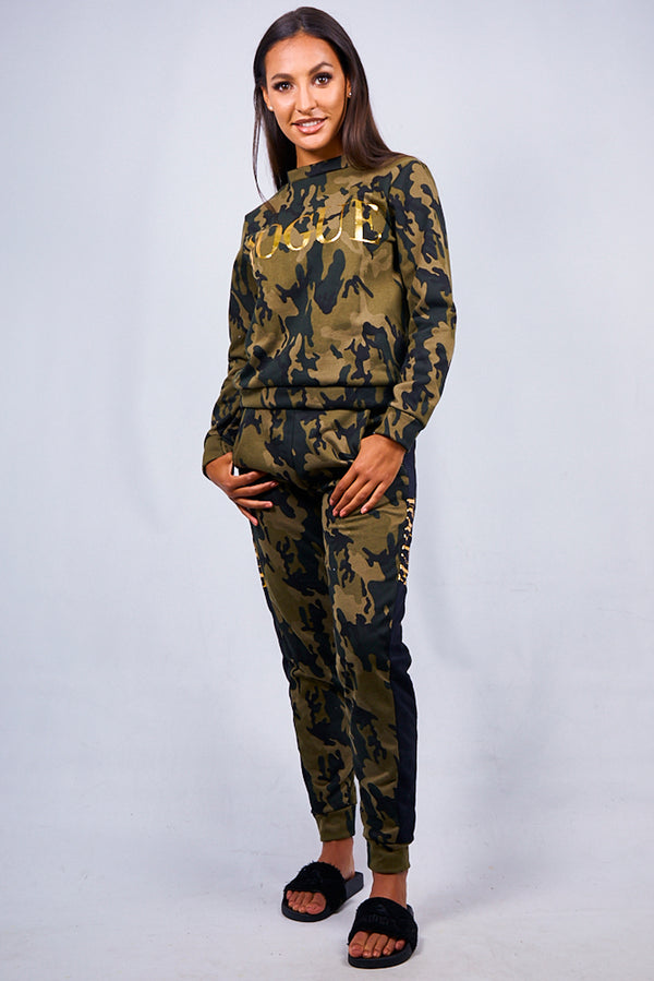 Khaki Camo Vogue Print Tracksuit Set