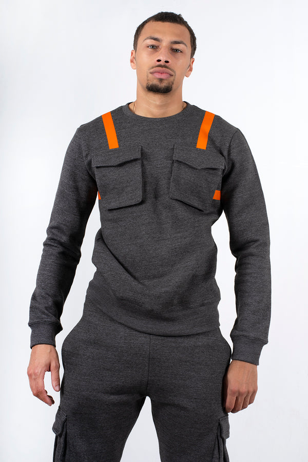 Charcoal Contrast Strap Cargo Tracksuit