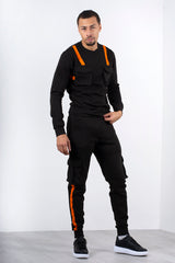 Black Contrast Strap Cargo Tracksuit