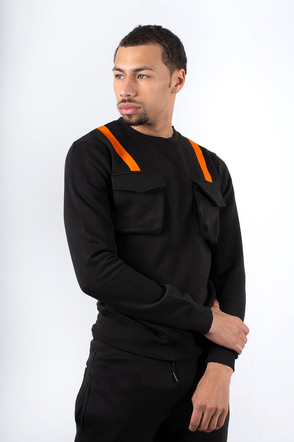 Black Contrast Strap Cargo Tracksuit