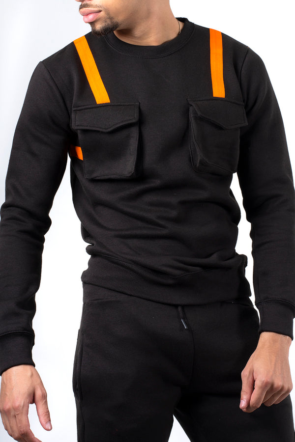 Black Contrast Strap Cargo Tracksuit