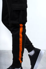 Black Contrast Strap Cargo Tracksuit