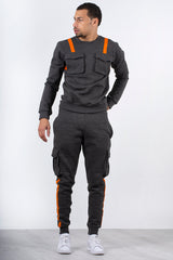 Charcoal Contrast Strap Cargo Tracksuit