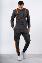 Charcoal Contrast Strap Cargo Tracksuit