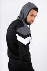 Mens Black Colourblock Chevron Hooded Tracksuit