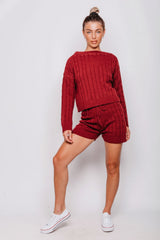 Wine Cable Knit Jumper & Shorts Lounge Set