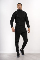 Mens Black Tracksuit With Reflective Piping Detail