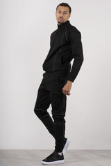 Mens Black Tracksuit With Reflective Piping Detail