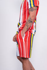 Mens Red Stripe T-Shirt And Short Set