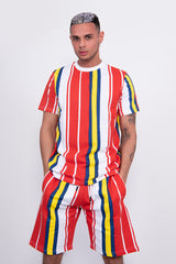 Mens Red Stripe T-Shirt And Short Set