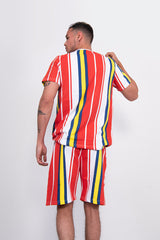 Mens Red Stripe T-Shirt And Short Set