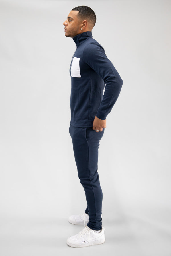 Navy Half Zip Contrast Pockets Skinny Fit Tracksuit 