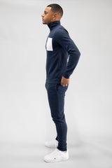 Navy Half Zip Contrast Pockets Skinny Fit Tracksuit 
