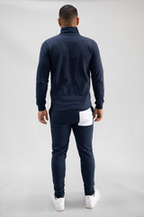 Navy Half Zip Contrast Pockets Skinny Fit Tracksuit 
