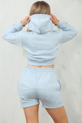 Light Blue Two Piece Crucifix Hoodie With Shorts Set