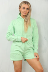 Mint Crucifix Embroidered Cropped Hoodie Shorts Set