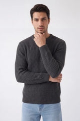 Men’s Charcoal & Black Waffle Knit Crew Neck Jumper - Hudson