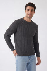 Men’s Charcoal & Black Waffle Knit Crew Neck Jumper - Hudson
