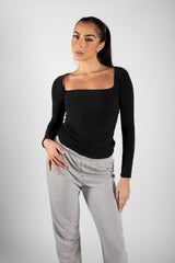 Black Slinky Square Neck Top
