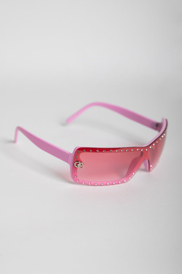 Pink Rhinestone Square Frame Sunglasses 