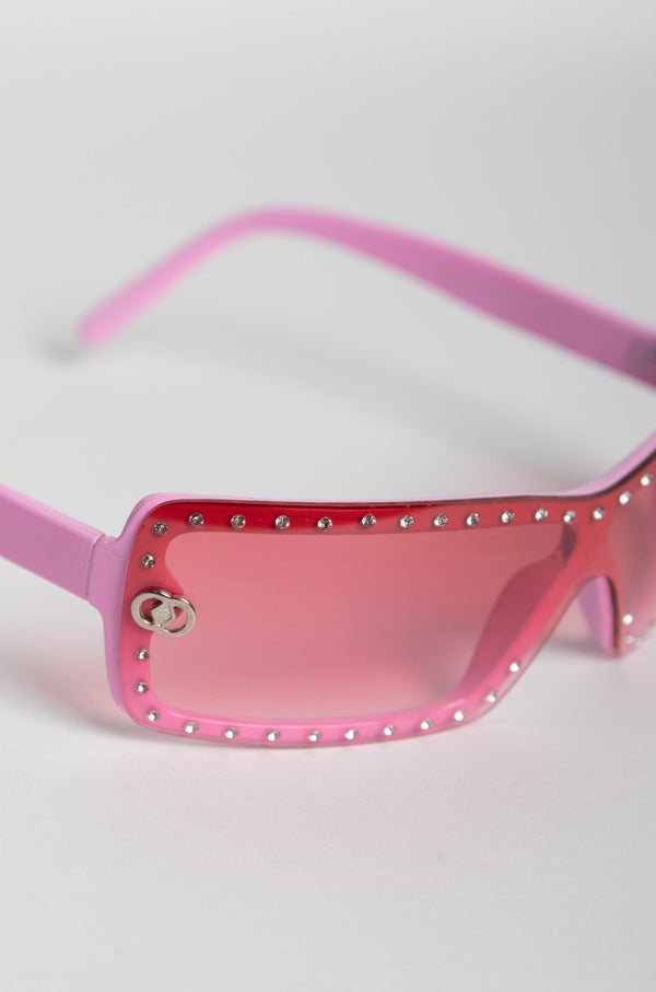 Pink Rhinestone Square Frame Sunglasses 