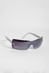 White Rhinestone Square Frame Sunglasses 