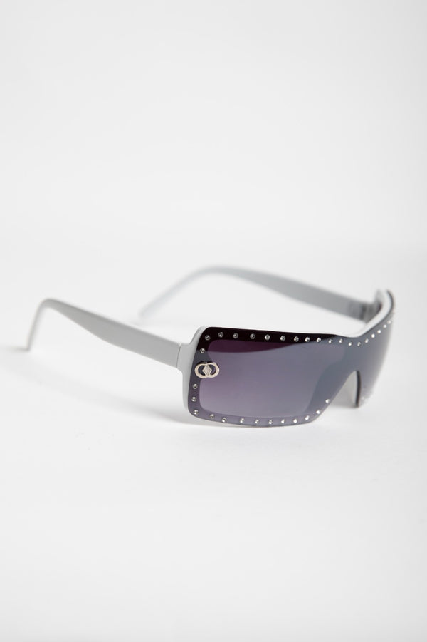 White Rhinestone Square Frame Sunglasses 