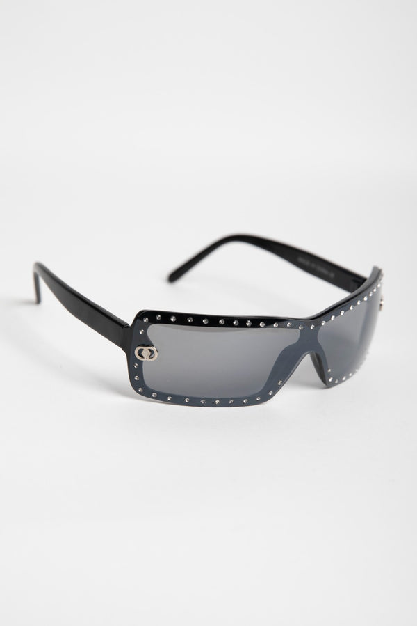 Black Rhinestone Square Frame Sunglasses