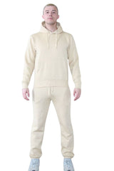 Mens Cream Basic Pullover Hood Tracksuit