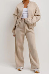 Oatmeal Bomber Sweatshirt With Straight Leg Jogger