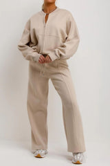 Oatmeal Bomber Sweatshirt With Straight Leg Jogger