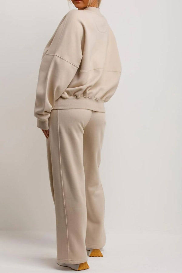 Oatmeal Bomber Sweatshirt With Straight Leg Jogger