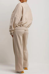 Oatmeal Bomber Sweatshirt With Straight Leg Jogger
