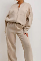 Oatmeal Bomber Sweatshirt With Straight Leg Jogger