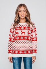 Cream Reindeer And Snowflake Print Long Sleeve Knit Christmas Jumper - Holly