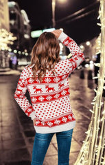 Cream Reindeer And Snowflake Print Long Sleeve Knit Christmas Jumper - Holly