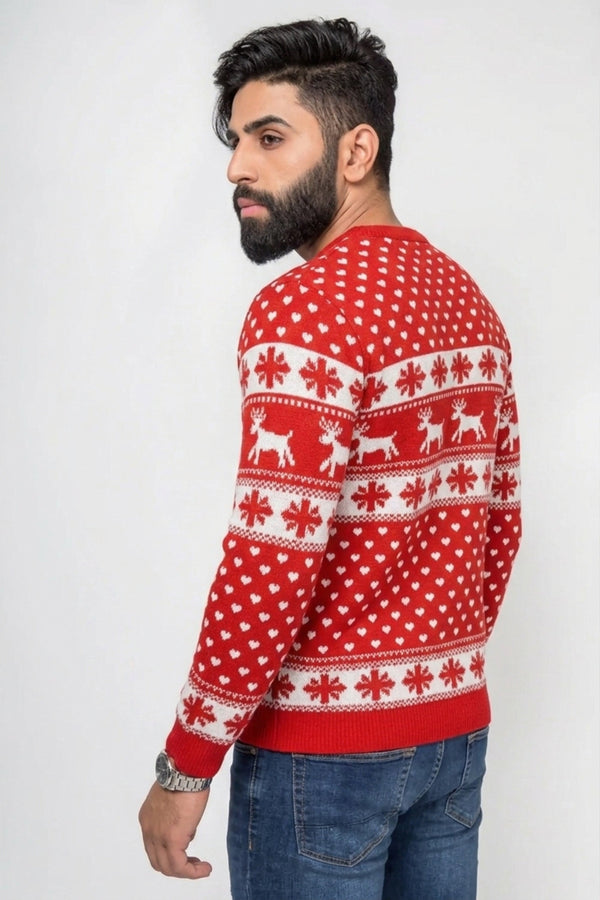 Men's Red Fair Isle Reindeer Christmas Knit Jumper - William