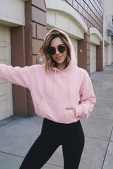 Pink Oversized Matching Drawstring Rib Cuff & Hem Pocket Hoodie - Melissa