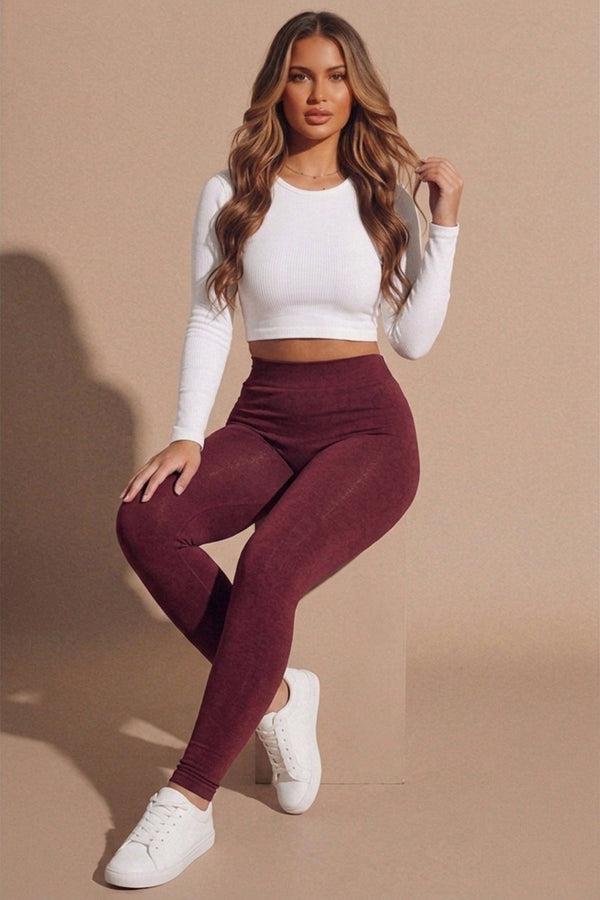 Wine Soft Fleece High Rise Leggings – Lily