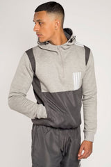 Mens Grey Panel Detail Zip Hoodie and Shorts Set- Yina