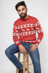 Men's Red Fair Isle Reindeer Christmas Knit Jumper - William