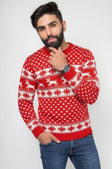 Men's Red Fair Isle Reindeer Christmas Knit Jumper - William