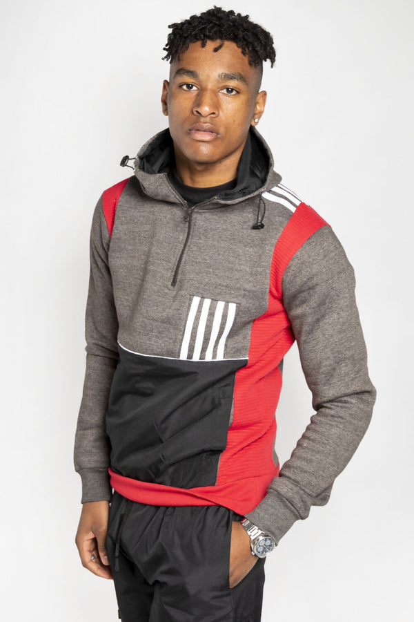 Mens Red Panel Detail Zip Hoodie and Shorts Set- Yina