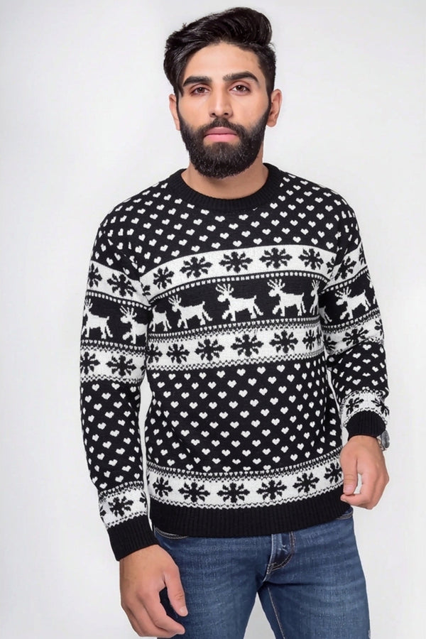 Men's Black Fair Isle Reindeer Christmas Knit Jumper - William
