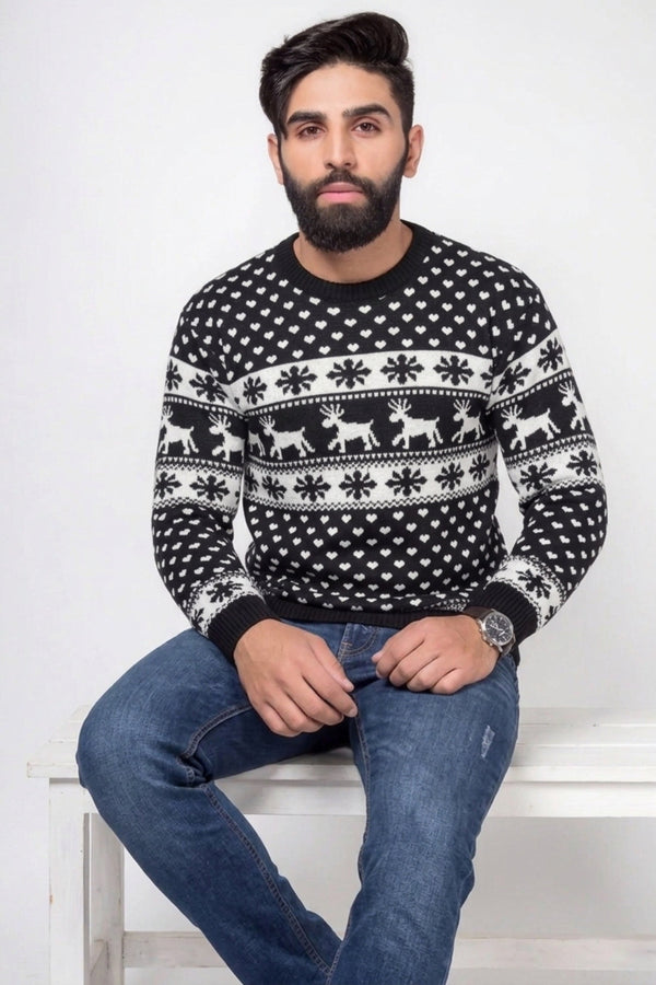 Men's Black Fair Isle Reindeer Christmas Knit Jumper - William