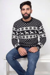 Men's Black Fair Isle Reindeer Christmas Knit Jumper - William